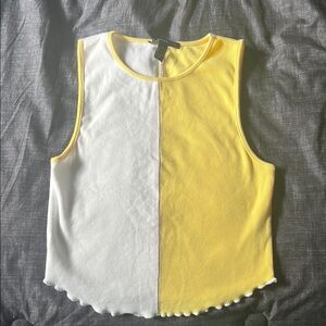 Forever 21 Yellow and White Crop Muscle Tee